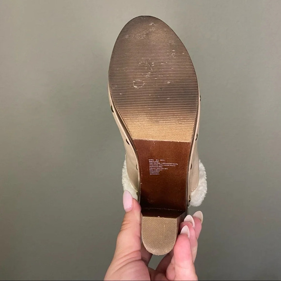 𝅺juicy Couture Anita Fur Lined Wooden Platform Chunky Heel Clogs. Size 8.5. - Picture 7 of 11